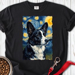 Cardigan Welsh Corgi Black And White Van Gogh Premium Tee Gift For Dog Lover
