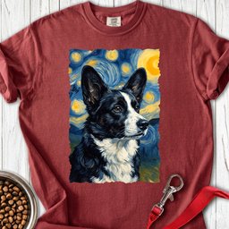 Cardigan Welsh Corgi Black And White Van Gogh Premium Tee Gift For Dog Lover