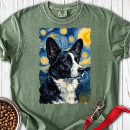 Cardigan Welsh Corgi Black And White Van Gogh Premium Tee Gift For Dog Lover