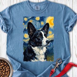 Cardigan Welsh Corgi Black And White Van Gogh Premium Tee Gift For Dog Lover