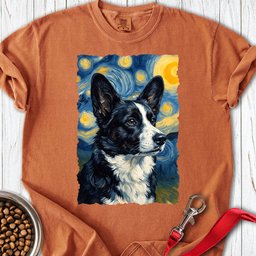 Cardigan Welsh Corgi Black And White Van Gogh Premium Tee Gift For Dog Lover