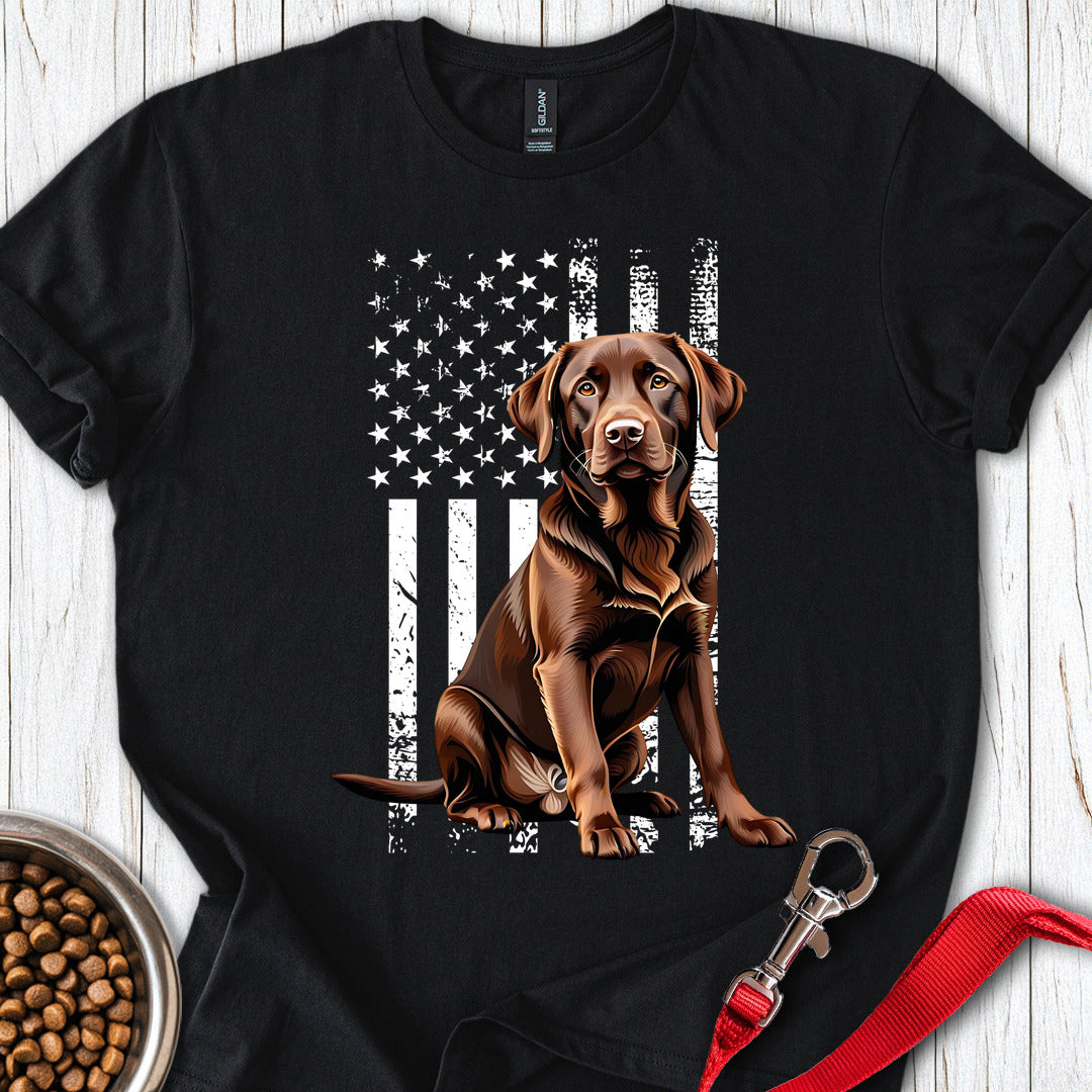 Chocolate Labrador USA Flag T Shirt Gift For Dog Lover