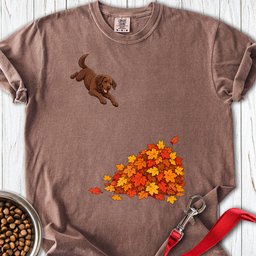Chocolate Labrador Leaf Pile Premium Tee Gift For Dog Lover