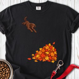 Chocolate Labrador Leaf Pile Premium Tee Gift For Dog Lover