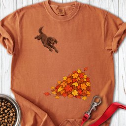 Chocolate Labrador Leaf Pile Premium Tee Gift For Dog Lover