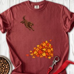 Chocolate Labrador Leaf Pile Premium Tee Gift For Dog Lover