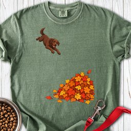 Chocolate Labrador Leaf Pile Premium Tee Gift For Dog Lover