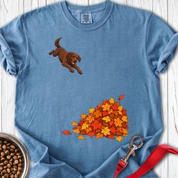Chocolate Labrador Leaf Pile Premium Tee Gift For Dog Lover