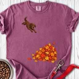 Chocolate Labrador Leaf Pile Premium Tee Gift For Dog Lover