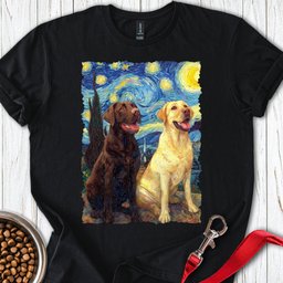 Chocolate And Yellow Labrador Starry Night T Shirt Gift For Dog Lover