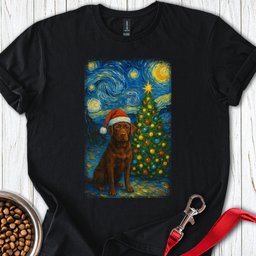 Chocolate Labrador Christmas Van Gogh T Shirt Gift For Dog Lover