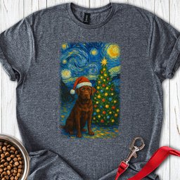 Chocolate Labrador Christmas Van Gogh T Shirt Gift For Dog Lover