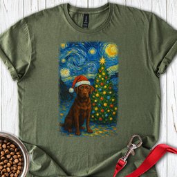 Chocolate Labrador Christmas Van Gogh T Shirt Gift For Dog Lover