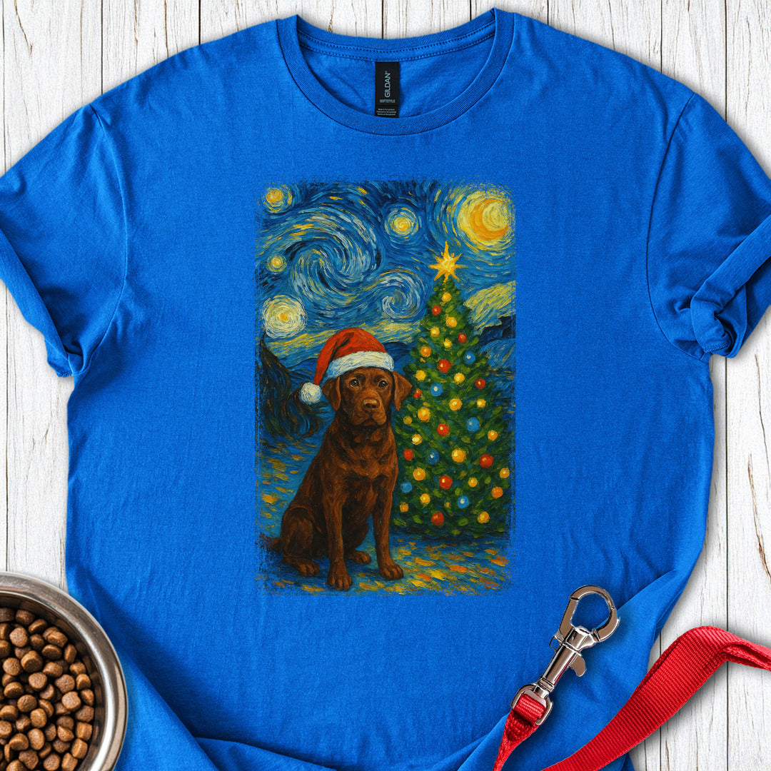 Chocolate Labrador Christmas Van Gogh T Shirt Gift For Dog Lover