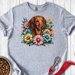 Dachshund Flower Wreath T Shirt Gift For Dog Lover