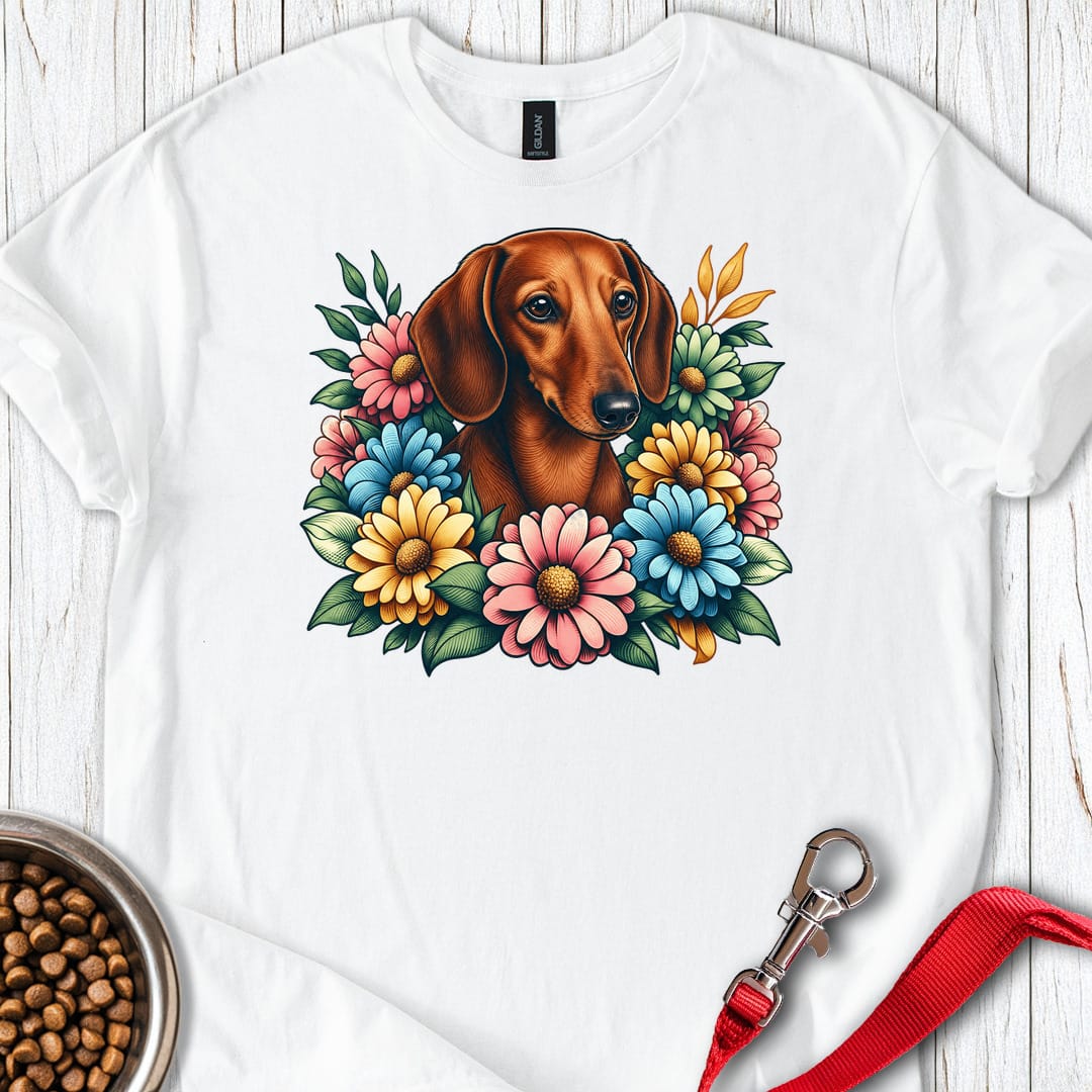 Dachshund Flower Wreath T Shirt Gift For Dog Lover