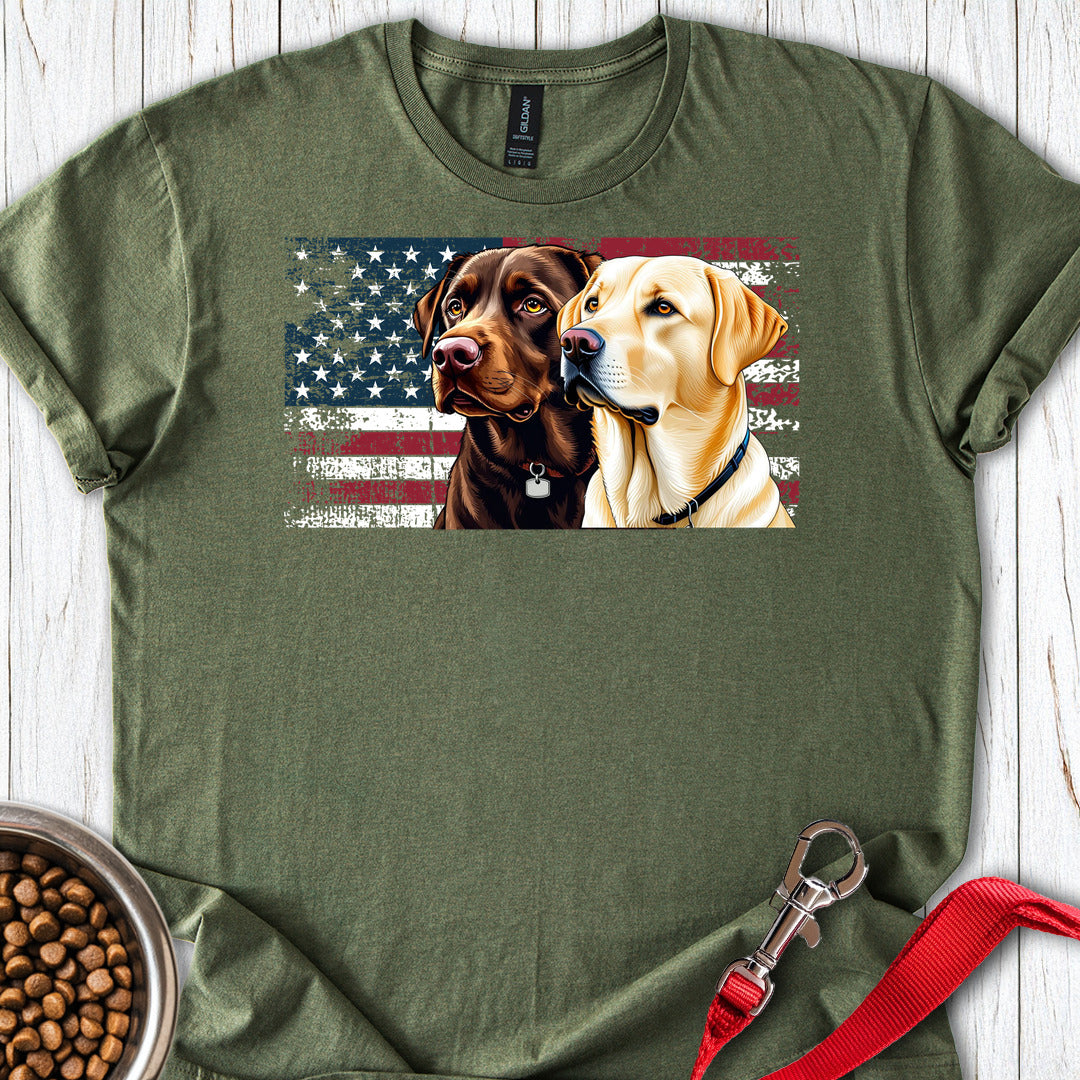 Chocolate And Yellow Lab USA Flag T Shirt Gift For Dog Lover