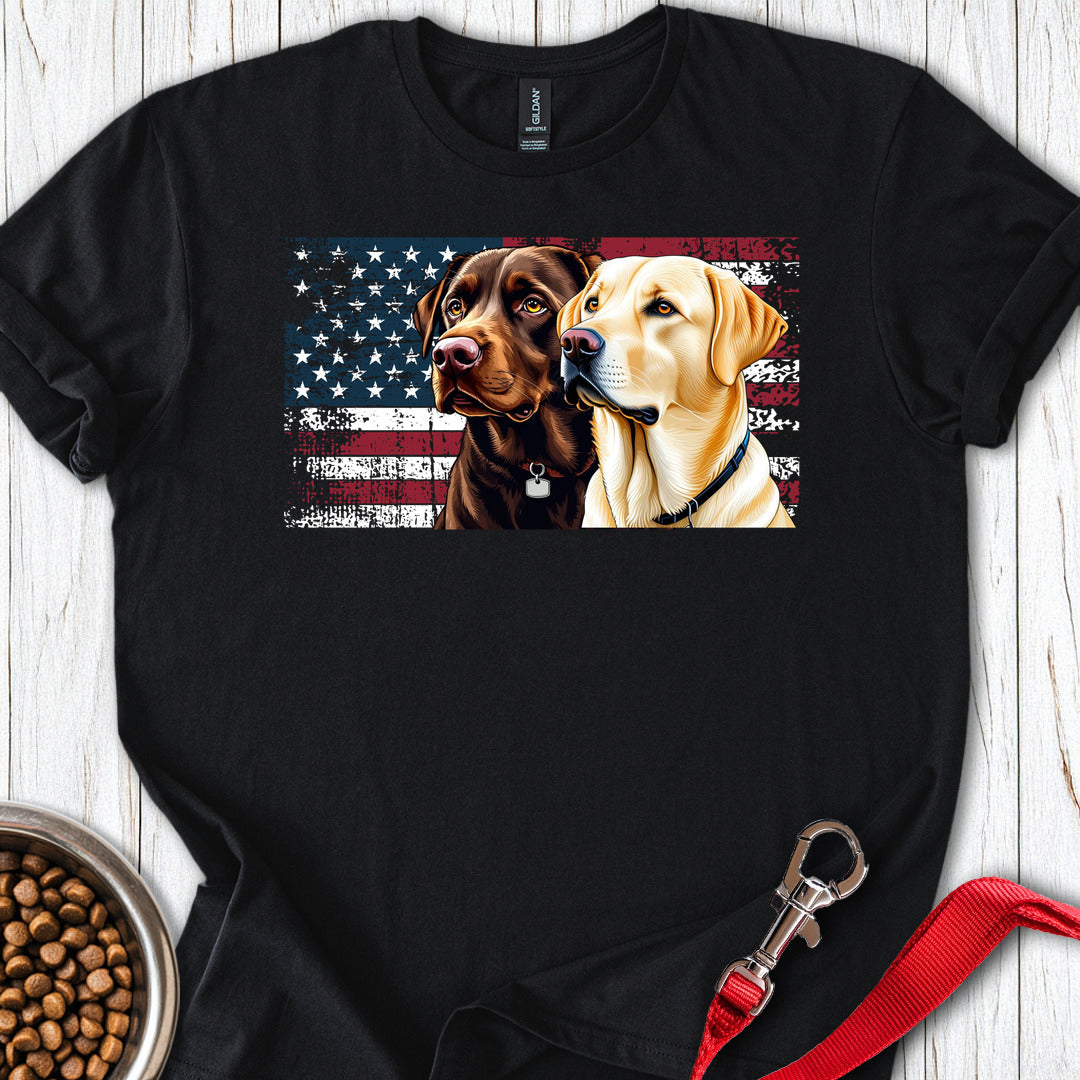 Chocolate And Yellow Lab USA Flag T Shirt Gift For Dog Lover