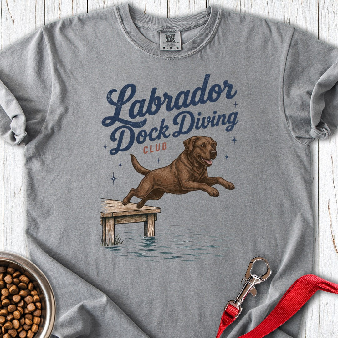 Chocolate Labrador Dock Diving Premium Tee Gift For Dog Lover