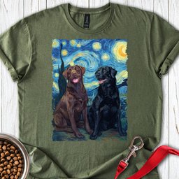 Chocolate And Black Labrador Starry Night T Shirt Gift For Dog Lover