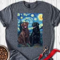 Chocolate And Black Labrador Starry Night T Shirt Gift For Dog Lover