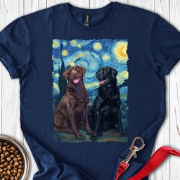 Chocolate And Black Labrador Starry Night T Shirt Gift For Dog Lover