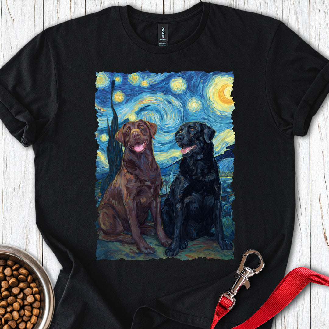 Chocolate And Black Labrador Starry Night T Shirt Gift For Dog Lover