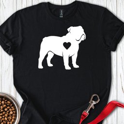 English Bulldog Heart Silhouette T Shirt Gift For Dog Lover