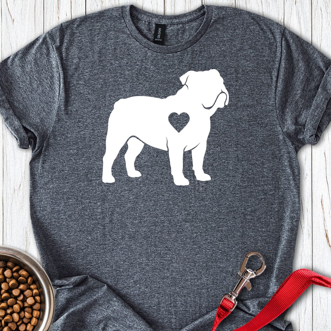English Bulldog Heart Silhouette T Shirt Gift For Dog Lover