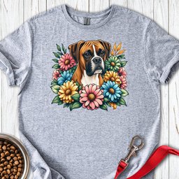 Floral Boxer T Shirt Gift For Dog Lover