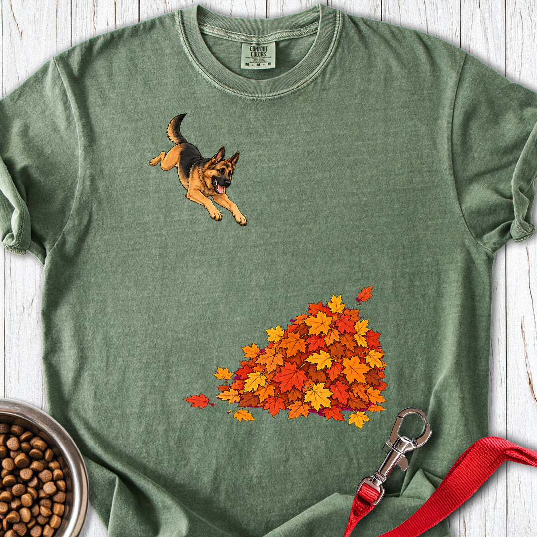 German Shepherd Leaf Pile Premium Tee Gift For Dog Lover