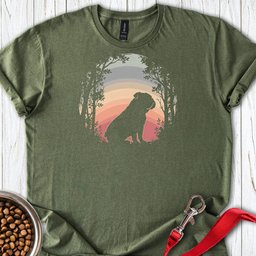 English Bulldog Forest Sunset T Shirt Gift For Dog Lover