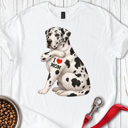 Harlequin Great Dane I Love Mom T Shirt Gift For Mom