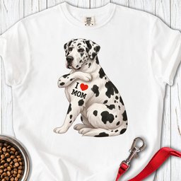 Harlequin Great Dane I Love Mom Premium Tee Gift For Mom