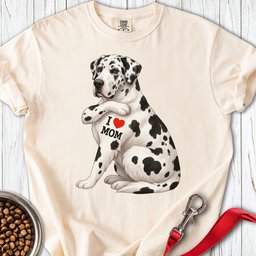 Harlequin Great Dane I Love Mom Premium Tee Gift For Mom