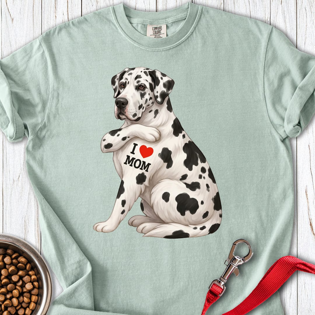 Harlequin Great Dane I Love Mom Premium Tee Gift For Mom