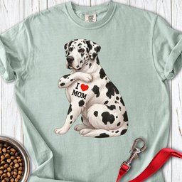 Harlequin Great Dane I Love Mom Premium Tee Gift For Mom