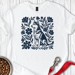 Husky Linocut T Shirt Gift For Dog Lover