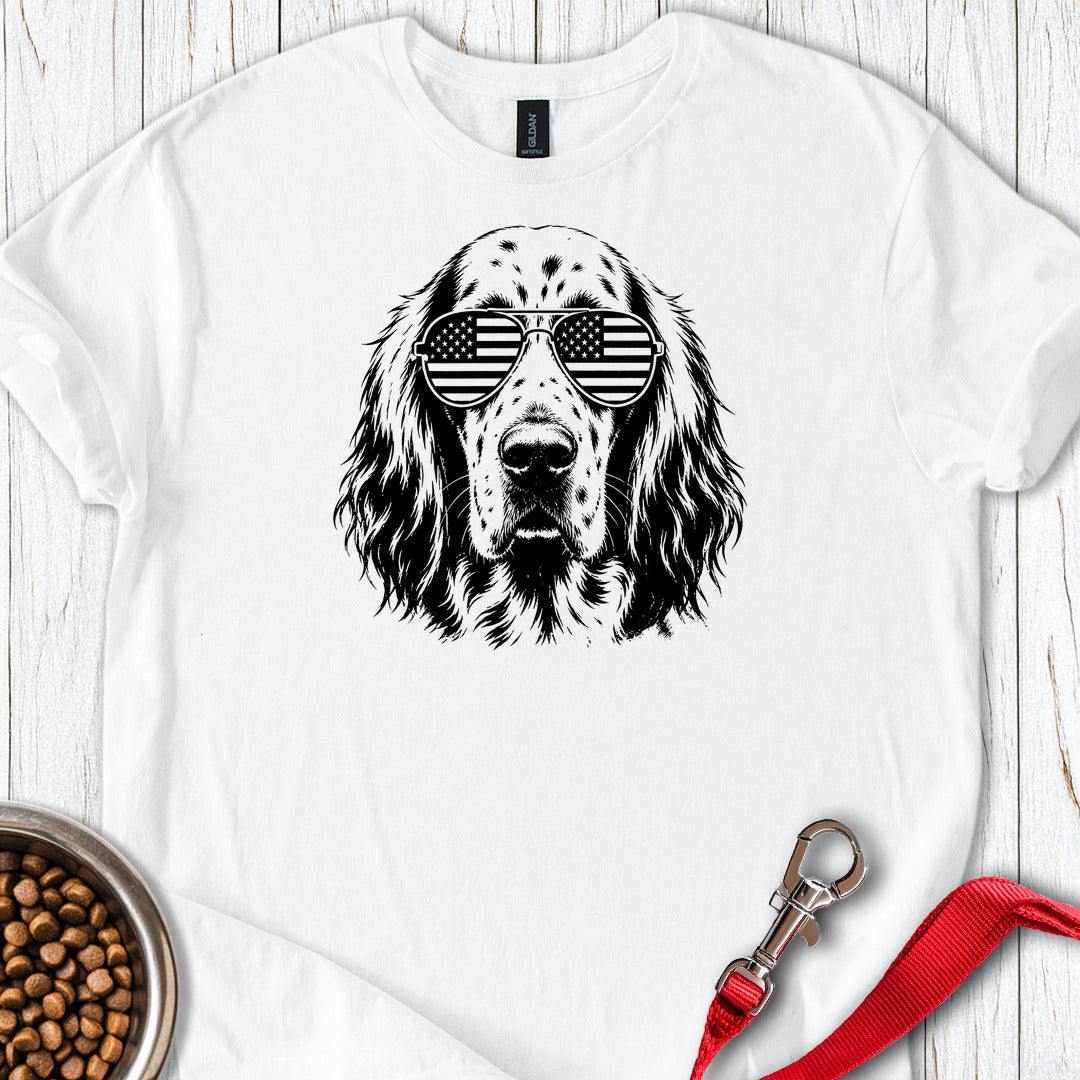 English Setter Flag Shades T Shirt Gift For Dog Lover