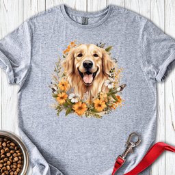 Golden Retriever Flower Watercolor T Shirt Gift For Dog Lover