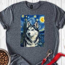 Husky Portrait Van Gogh T Shirt Gift For Dog Lover