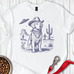 Golden Retriever Cowboy Ufo T Shirt Gift For Dog Lover