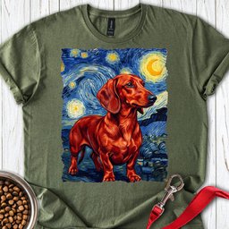 Dachshund Van Gogh Red T Shirt Gift For Dog Lover