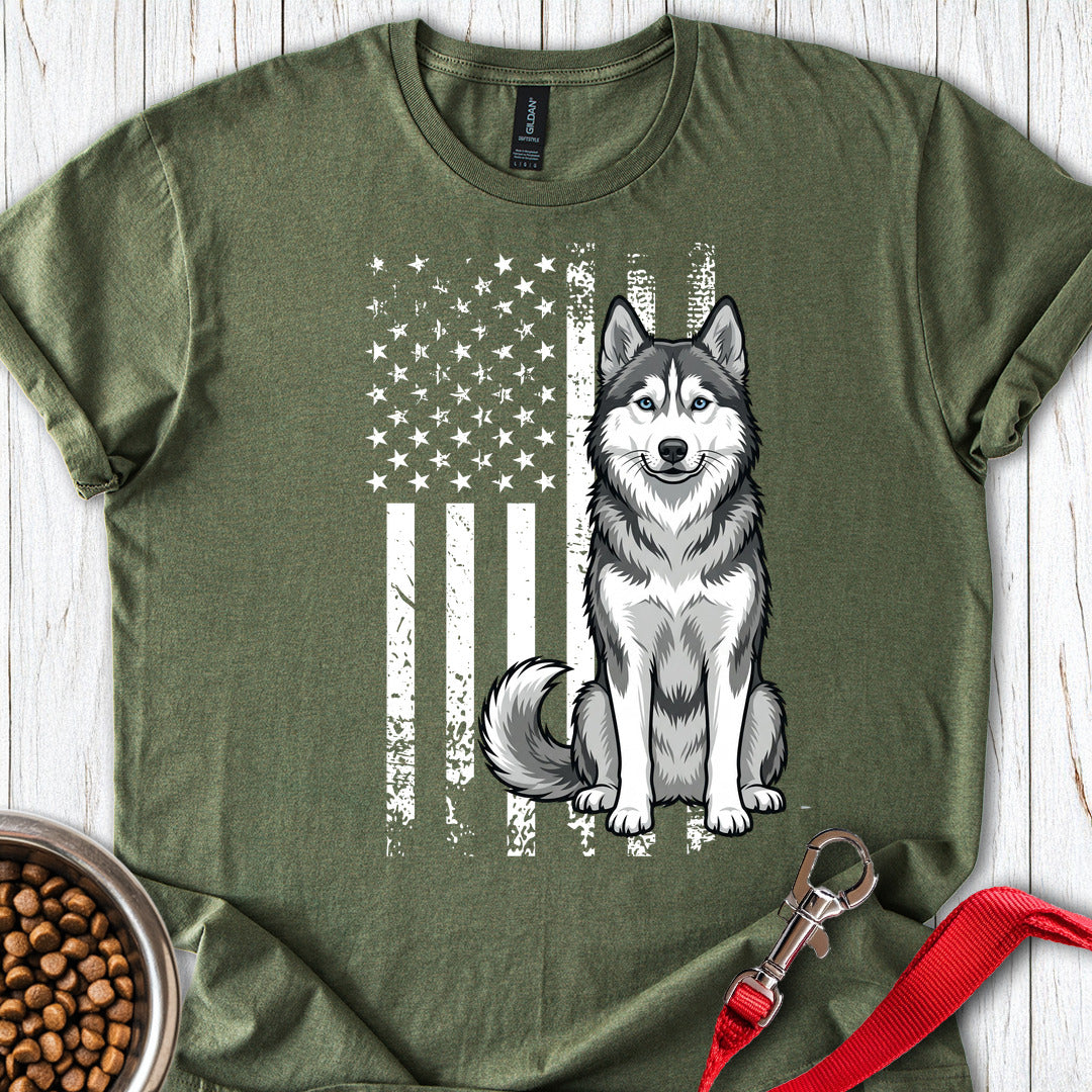 Husky USA Flag T Shirt Gift For Dog Lover