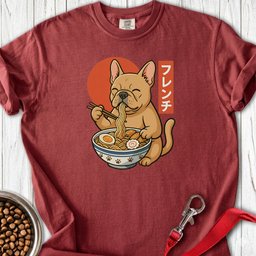Fawn Frenchie Eating Ramen Premium Tee Gift For Dog Lover
