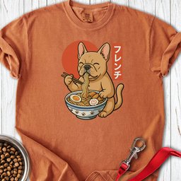 Fawn Frenchie Eating Ramen Premium Tee Gift For Dog Lover