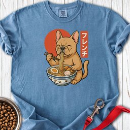 Fawn Frenchie Eating Ramen Premium Tee Gift For Dog Lover