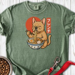 Fawn Frenchie Eating Ramen Premium Tee Gift For Dog Lover