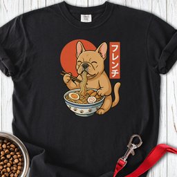 Fawn Frenchie Eating Ramen Premium Tee Gift For Dog Lover