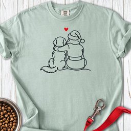 Golden Retriever And Santa Line Art Premium Tee Gift For Dog Lover